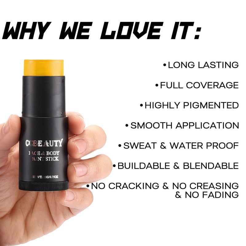 CCbeauty Yellow Face Paint Stick,Face Painting Kit,Non Toxic SFX Makeup For Simpsons Animal Halloween Costume Cosplay,Professional FX Body Paint,Full Coverage Painting Foundation With Makeup Sponge - Image 3