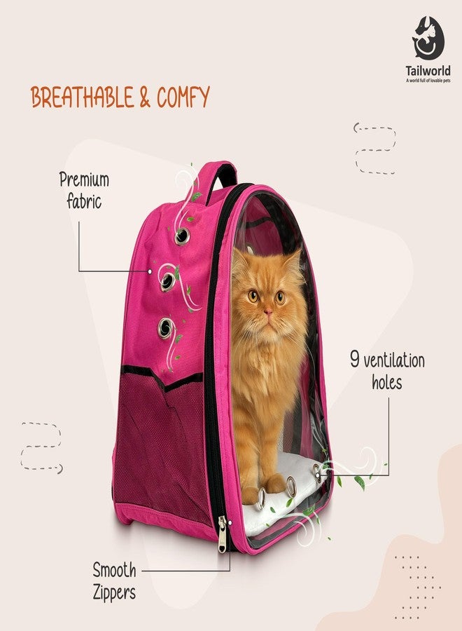 Tailworld Portable Pet Carrier Backpack for Cats & Small Dogs - Transparent Window, 9 Air Vents, Breathable Mesh, Built-in Safety Leash, Lightweight Travel Bag for Outdoor & Travel (Pink) - Image 3