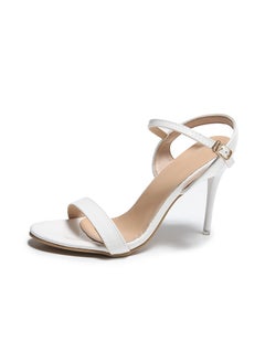 Plus Size Womens Shoes Fine Heel 2023 Summer New Style One-Row Buckle High Heel 35-45 Code Fine Buckle Foreign Trade Womens Sa White
