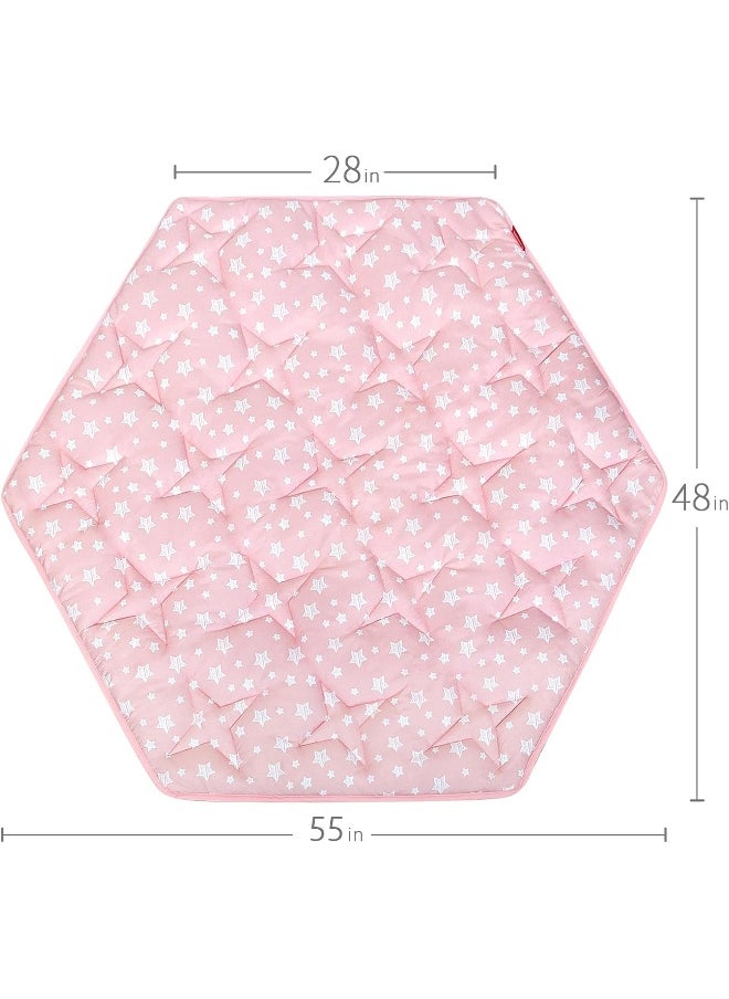 Moonsea Moonsea Hexagon Mat Princess Tent Rug, Plush Soft Playpen Mat Fitted for Monobeach Princess Castle, Non Slip Pink Star Nursery Rug for Baby Girl Room Decor, 55" L x 47" W  - Image 3