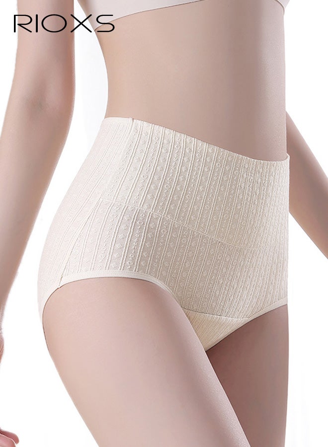 ريوكس مجموعة من 4 قطع ملابس داخلية نسائية عالية الخصر، سراويل داخلية قطنية ناعمة وجيدة التهوية، بتصميم جاكار، سراويل داخلية مريحة ومطاطة للتحكم في البطن (مقاسات عادية وكبيرة)، وردي+أصفر+بنفسجي+أبيض. - Image 5