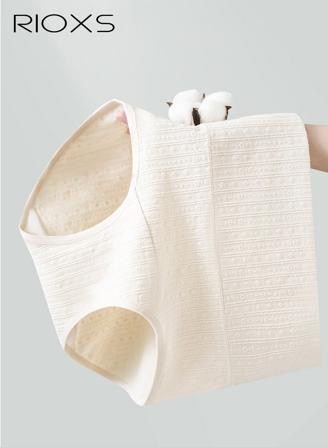 ريوكس مجموعة من 4 قطع ملابس داخلية نسائية عالية الخصر، سراويل داخلية قطنية ناعمة وجيدة التهوية، بتصميم جاكار، سراويل داخلية مريحة ومطاطة للتحكم في البطن (مقاسات عادية وكبيرة)، وردي+أصفر+بنفسجي+أبيض. - Image 4