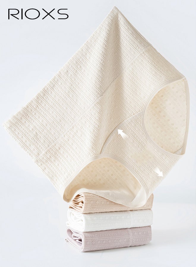 ريوكس مجموعة من 4 قطع ملابس داخلية نسائية عالية الخصر، سراويل داخلية قطنية ناعمة وجيدة التهوية، بتصميم جاكار، سراويل داخلية مريحة ومطاطة للتحكم في البطن (مقاسات عادية وكبيرة)، وردي+أصفر+بنفسجي+أبيض. - Image 2