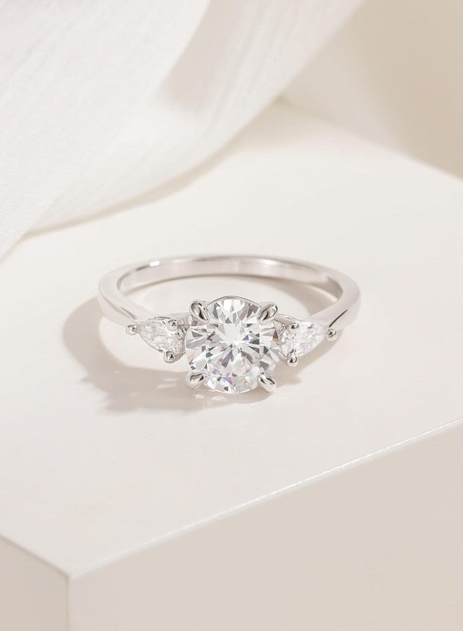 EAMTI 2CT Engagement Rings for Women Round Cut CZ 3-Stone Promise Wedding Bands Travel Silver Ring White Gold Plated Size 4 - Image 3
