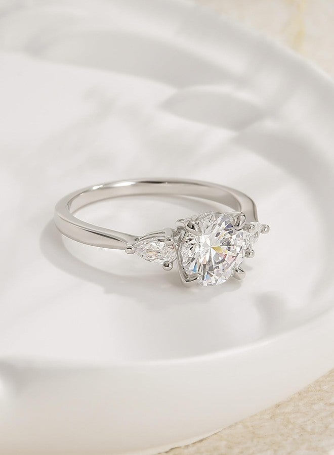 EAMTI 2CT Engagement Rings for Women Round Cut CZ 3-Stone Promise Wedding Bands Travel Silver Ring White Gold Plated Size 4 - Image 2