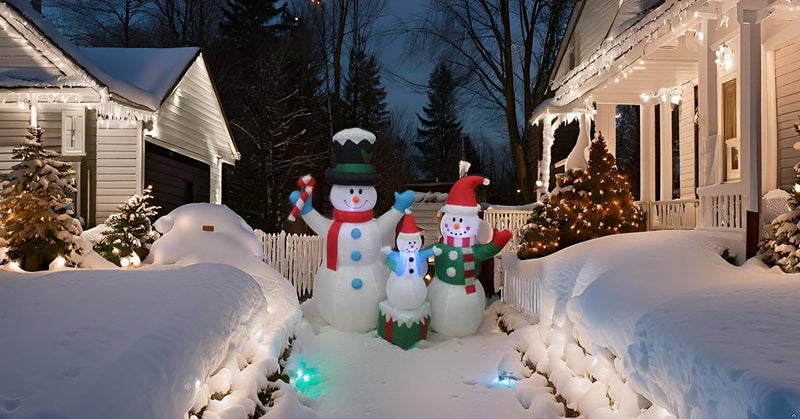 Impact Canopy Christmas Inflatable Decoration, Outdoor Holiday Lighted Snowman Family - Kid On Box, 5' Tall - Image 1