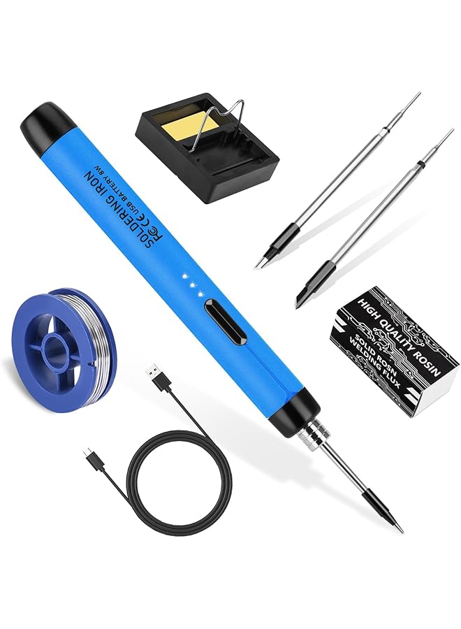 إيروريكس مجموعة مكواة لحام لاسلكية صغيرة قابلة لإعادة الشحن عبر USB ومكواة لحام لاسلكية محمولة بثلاثة رؤوس لحام وتسخين سريع و3 تعديلات لدرجة الحرارة ومجموعة أدوات مكواة لحام لإصلاح الأجهزة المنزلية - Image 1