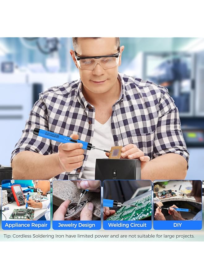 إيروريكس مجموعة مكواة لحام لاسلكية صغيرة قابلة لإعادة الشحن عبر USB ومكواة لحام لاسلكية محمولة بثلاثة رؤوس لحام وتسخين سريع و3 تعديلات لدرجة الحرارة ومجموعة أدوات مكواة لحام لإصلاح الأجهزة المنزلية - Image 3