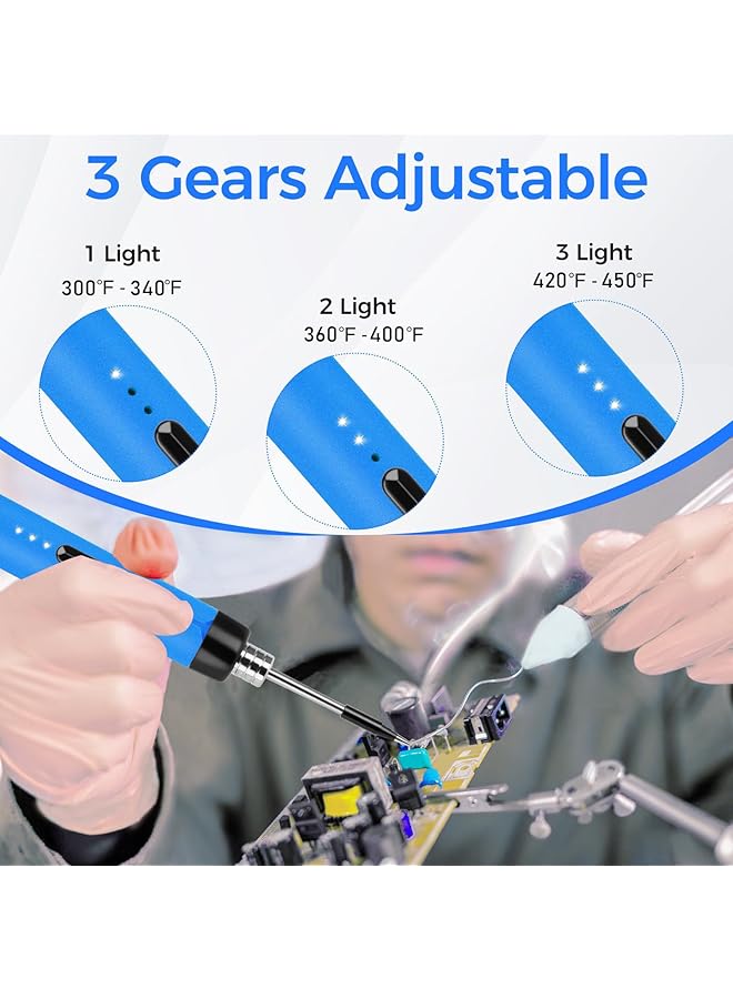 إيروريكس مجموعة مكواة لحام لاسلكية صغيرة قابلة لإعادة الشحن عبر USB ومكواة لحام لاسلكية محمولة بثلاثة رؤوس لحام وتسخين سريع و3 تعديلات لدرجة الحرارة ومجموعة أدوات مكواة لحام لإصلاح الأجهزة المنزلية - Image 2
