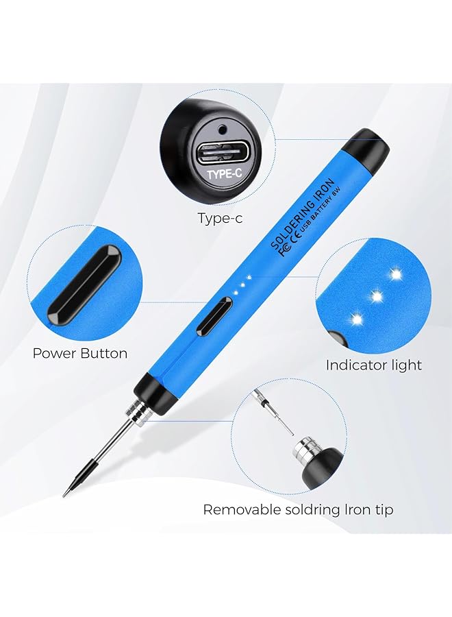 إيروريكس مجموعة مكواة لحام لاسلكية صغيرة قابلة لإعادة الشحن عبر USB ومكواة لحام لاسلكية محمولة بثلاثة رؤوس لحام وتسخين سريع و3 تعديلات لدرجة الحرارة ومجموعة أدوات مكواة لحام لإصلاح الأجهزة المنزلية - Image 5