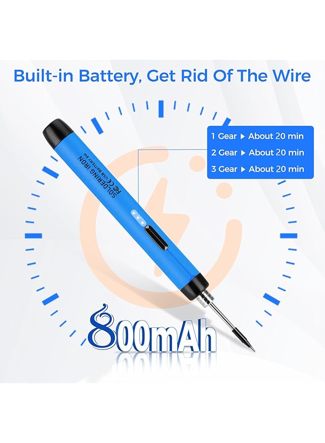 إيروريكس مجموعة مكواة لحام لاسلكية صغيرة قابلة لإعادة الشحن عبر USB ومكواة لحام لاسلكية محمولة بثلاثة رؤوس لحام وتسخين سريع و3 تعديلات لدرجة الحرارة ومجموعة أدوات مكواة لحام لإصلاح الأجهزة المنزلية - Image 4