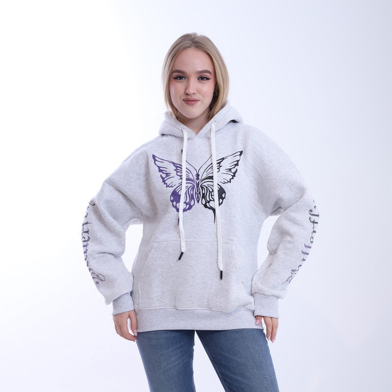 بيبو هودي نسائي مطبوع _رمادي - Image 1