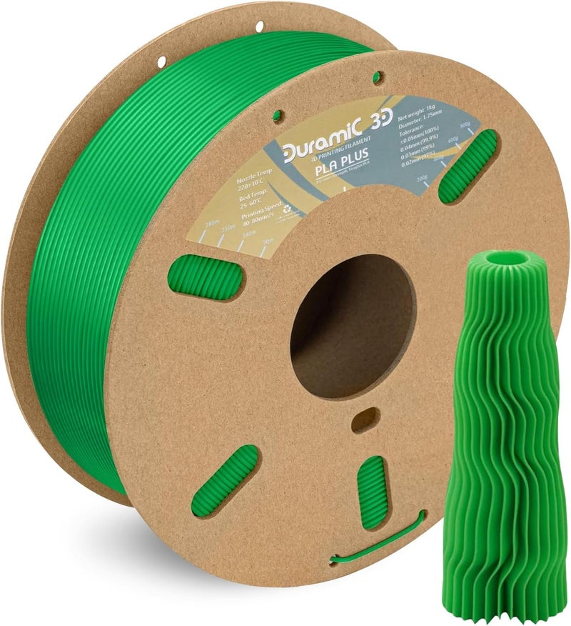 DURAMIC 3D PLA+ Filament 1.75mm 1Kg Green, PLA Plus Filament 1Kg Spool(2.2lbs) Tougher and Stronger, Dimensional Accuracy Probability +/- 0.02mm - Image 1