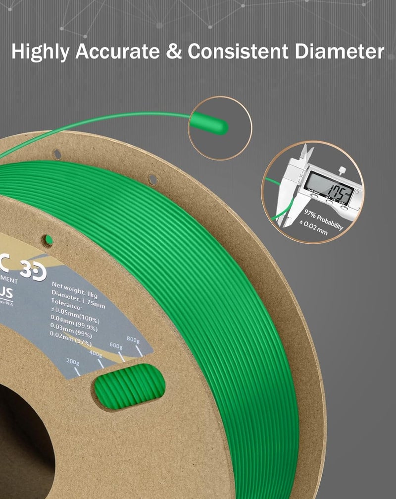 DURAMIC 3D PLA+ Filament 1.75mm 1Kg Green, PLA Plus Filament 1Kg Spool(2.2lbs) Tougher and Stronger, Dimensional Accuracy Probability +/- 0.02mm - Image 3