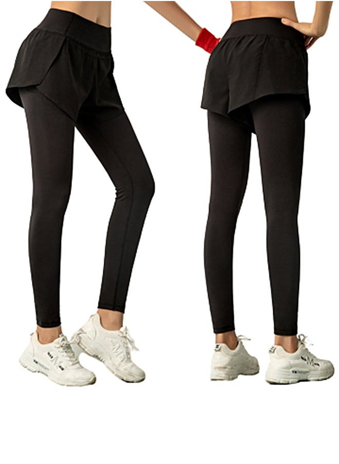 NIBEMINENT Solid Layered Sports Leggings Black  - Image 3