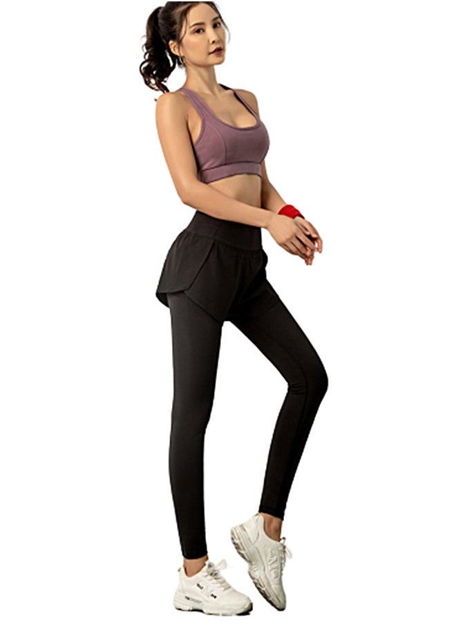 NIBEMINENT Solid Layered Sports Leggings Black  - Image 5