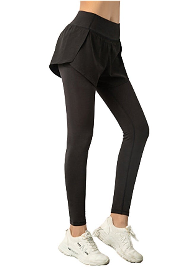 NIBEMINENT Solid Layered Sports Leggings Black  - Image 1
