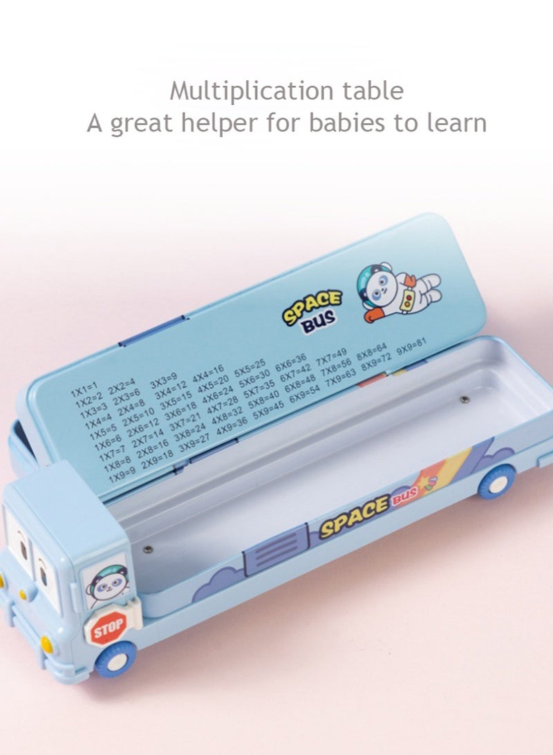 Loquat Cartoon Printed School Bus Matal Pencil Box with Moving Tyres and for Kids - Blue - Image 3