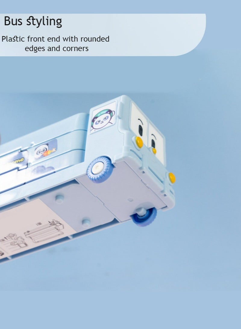 Loquat Cartoon Printed School Bus Matal Pencil Box with Moving Tyres and for Kids - Blue - Image 4