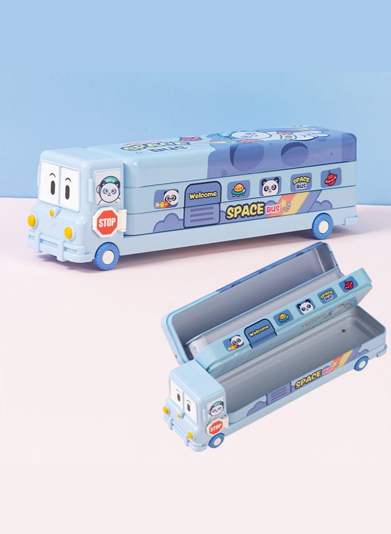 Loquat Cartoon Printed School Bus Matal Pencil Box with Moving Tyres and for Kids - Blue - Image 5