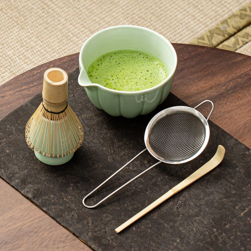 SFTXEY Matcha Whisk Set, Matcha Set Includes Ceramic Matcha Bowl, Bamboo Whisk, Scoop, Chasen Holder, Sifter - 5 Pcs Perfect Matcha Kit for Matcha Lover (Emerald Green) - Image 4