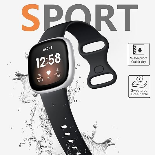 HUMBLE Soft Silicone Double Loop Strap Comes with Secure Button Lock Compatible for Fitbit Versa 3/ Fitbit Sense Band, Flexible Waterproof Sport Watch Strap_Black - Image 2