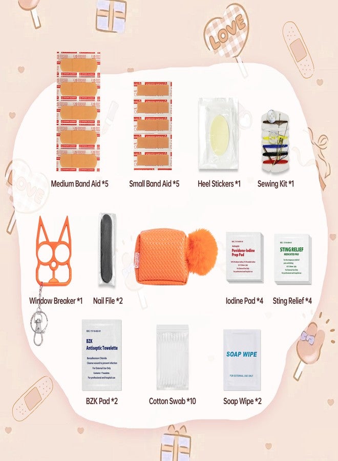 Kitgo Mini First Aid Emergency Kit for Women-Mother Day Gift, Compact Coin Purses for Girl Lady Mother Wife Nurse, Purse Emergency Kit with 27 Essential Items-Orange - Image 3