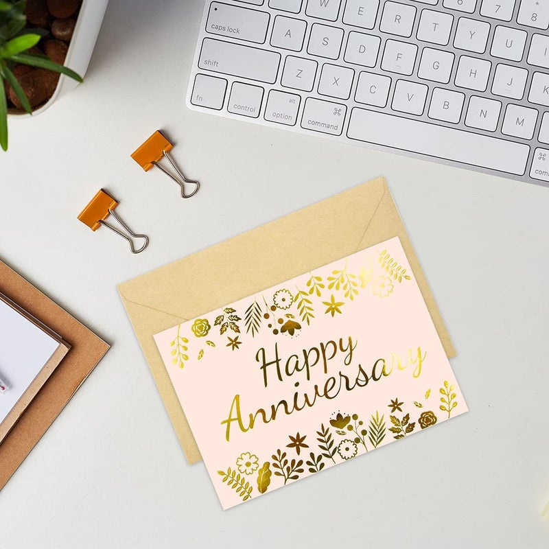 Fancy Land 12 Anniversary Cards with Envelopes Gold Foil Anniversary Greeting Cards for Business Office Wedding 6 Designs - Image 4