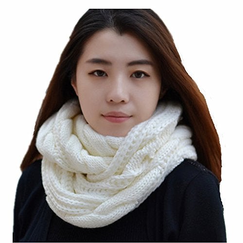 NEOSAN Womens Thick Ribbed Knit Winter Infinity Circle Loop Scarf Twist White - Image 5