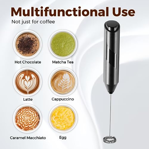 HealSmart Milk Frother Handheld, Battery Operated Whisk Maker with Stainless Steel Stand Hand Drink Mixer for Coffee, Lattes, Cappuccino, Matcha, Black - Image 3