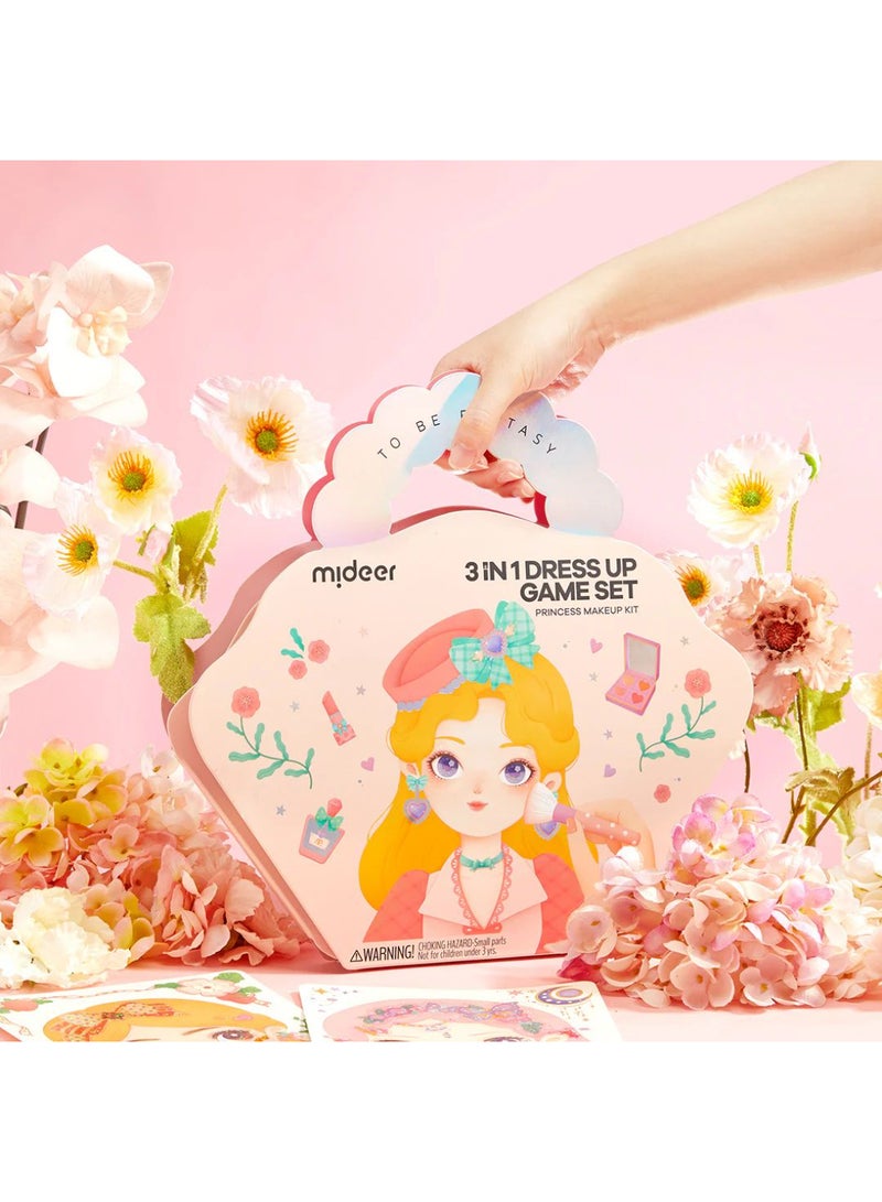 MiDeer 3-in-1 Princess Dress Up Game Set – Kids Makeup, Gemstone Stickers & DIY Accessories | 200+ PCS Creative Activity Kit for Girls Ages 3+, Portable Vanity Playset - Image 1