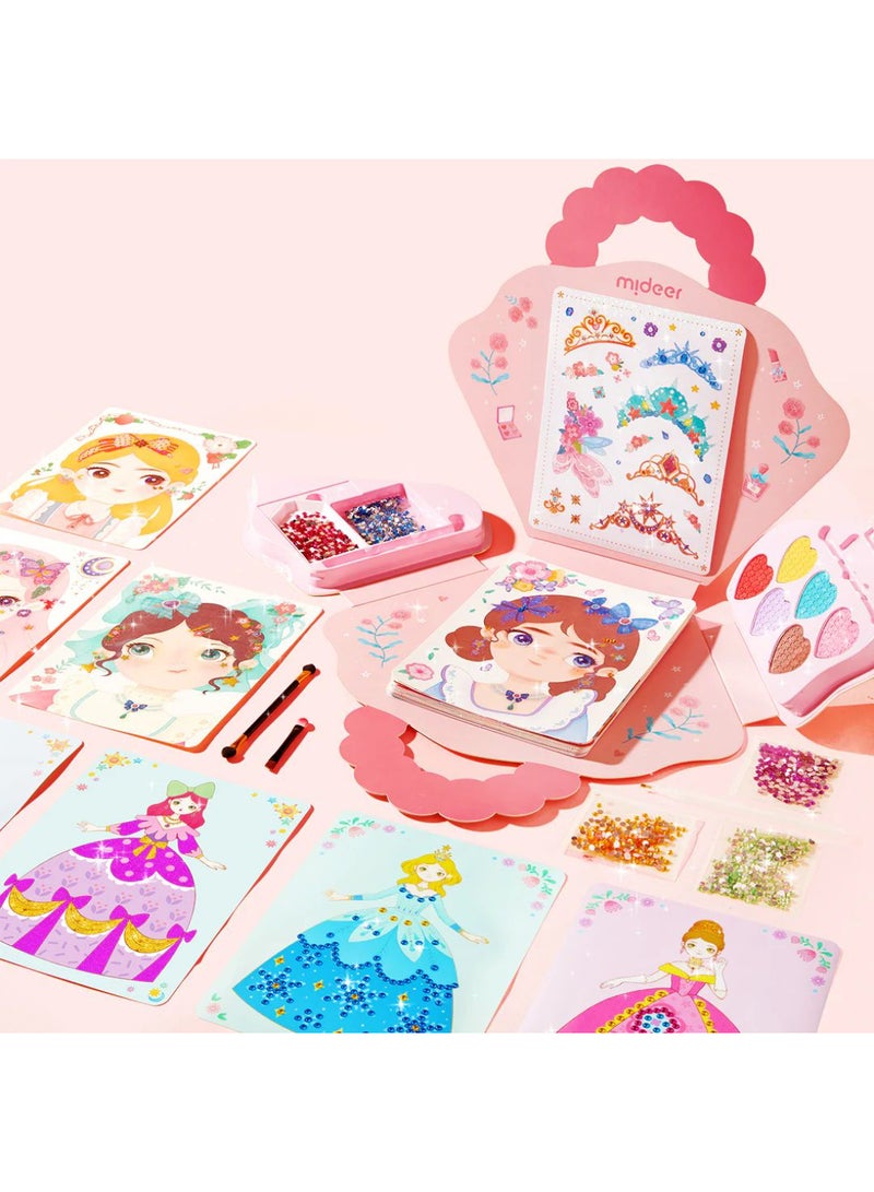 MiDeer 3-in-1 Princess Dress Up Game Set – Kids Makeup, Gemstone Stickers & DIY Accessories | 200+ PCS Creative Activity Kit for Girls Ages 3+, Portable Vanity Playset - Image 3