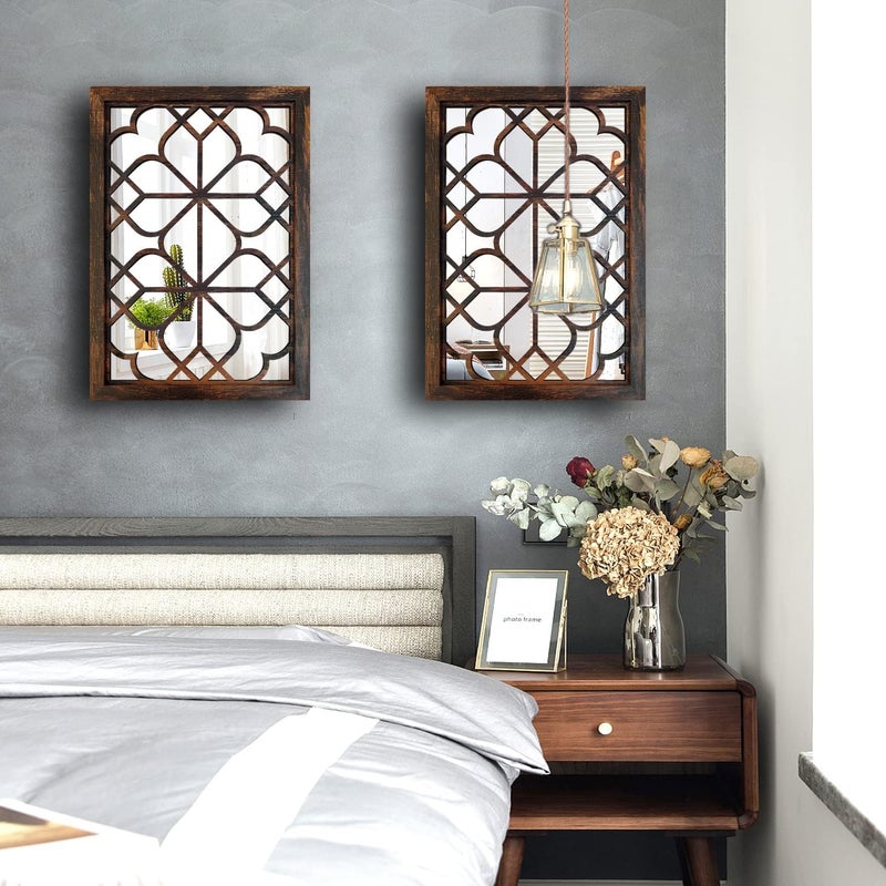 Wocred Set of 2 Rectangular Wall Mirror,Gorgeous Rustic Farmhouse Accent Mirror,Caramel Color Entry Mirror for Bathroom Renovation,Bedrooms,Living Rooms and More(11”x15”) - Image 3