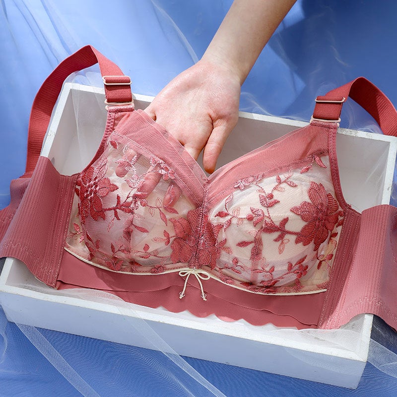 Summer Ultra-Thin Embroidered Latex Rabbit Ears Plus Size Underwear Large Chest Shown Small Full Cup Chest Gathering Parammary Breast Cover - Image 2