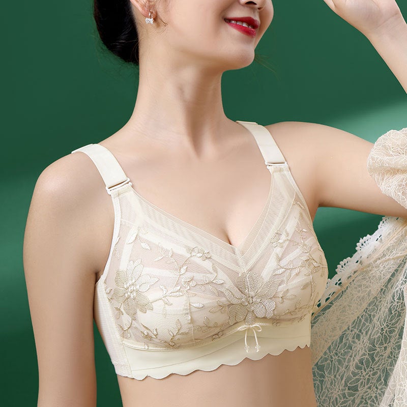 Summer Ultra-Thin Embroidered Latex Rabbit Ears Plus Size Underwear Large Chest Shown Small Full Cup Chest Gathering Parammary Breast Cover - Image 1