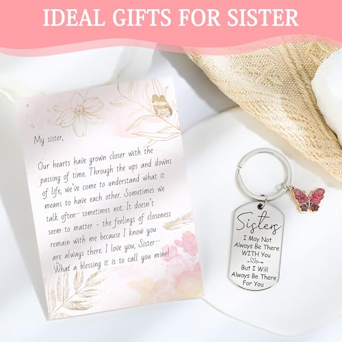 CHESACE Sister Gifts from Sisters Birthday Gifts for Sisters Adult Best Sister Ever Gift Ideas for Women Cool Presents Set with Funny Glass Cup, Unique Makeup Bag, Scented Candle, Bracelet, Keychain, Card - Image 4