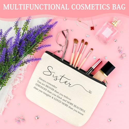 CHESACE Sister Gifts from Sisters Birthday Gifts for Sisters Adult Best Sister Ever Gift Ideas for Women Cool Presents Set with Funny Glass Cup, Unique Makeup Bag, Scented Candle, Bracelet, Keychain, Card - Image 3