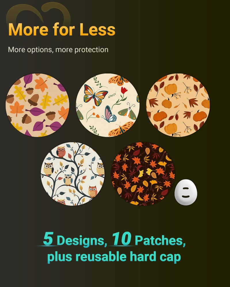 Amolyfe Dexcom G7 Over Patches Waterproof, 10-Pack Dexcom Stelo Overpatches, Bump-Proof with Hard Cap, Breathable, Medical Adhesive, 15-Day CGM Protection (Tree Leaves) - Image 2