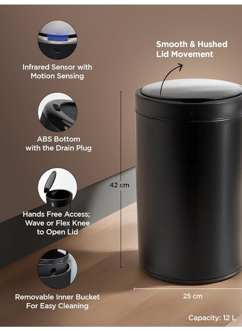Umai UMAI 12L Dustbin For Kitchen Dustbin For Bathroom 42 cm Automatic Smart Sensor Dustbin For Bedroom Steel Dustbin With Lid Hands Free Access Dustbin For Office Garbage Bin Black  - Image 4