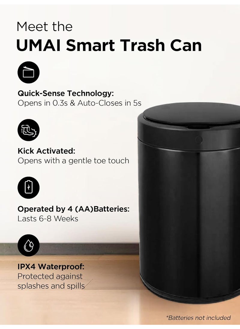 Umai UMAI 12L Dustbin For Kitchen Dustbin For Bathroom 42 cm Automatic Smart Sensor Dustbin For Bedroom Steel Dustbin With Lid Hands Free Access Dustbin For Office Garbage Bin Black  - Image 3