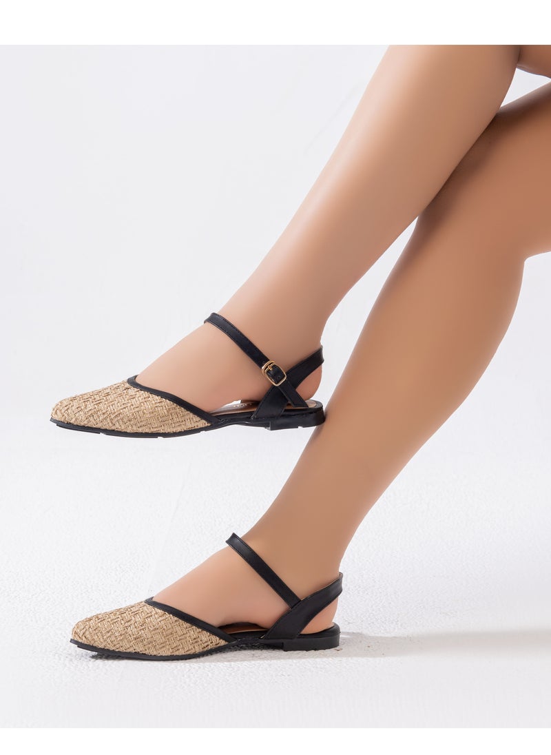 LIFESTYLISH Sandal Flat Purlap With Buckle SF-53 - Black 