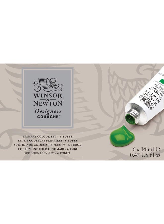 WINSOR & NEWTON Designers' Gouache Primary Color 6-Tube Paint Set, 14ml  - Image 1