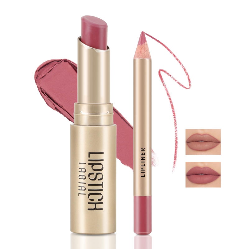Boobeen 2 Pcs Lip Liner and Lipstick Set, Ultra-Long-Lasting Nude Matte LipLiner High Pigmented Soft Creamy Lipstick Waterproof Lip Color, Lip Makeup Gift Kit for Women - Image 1