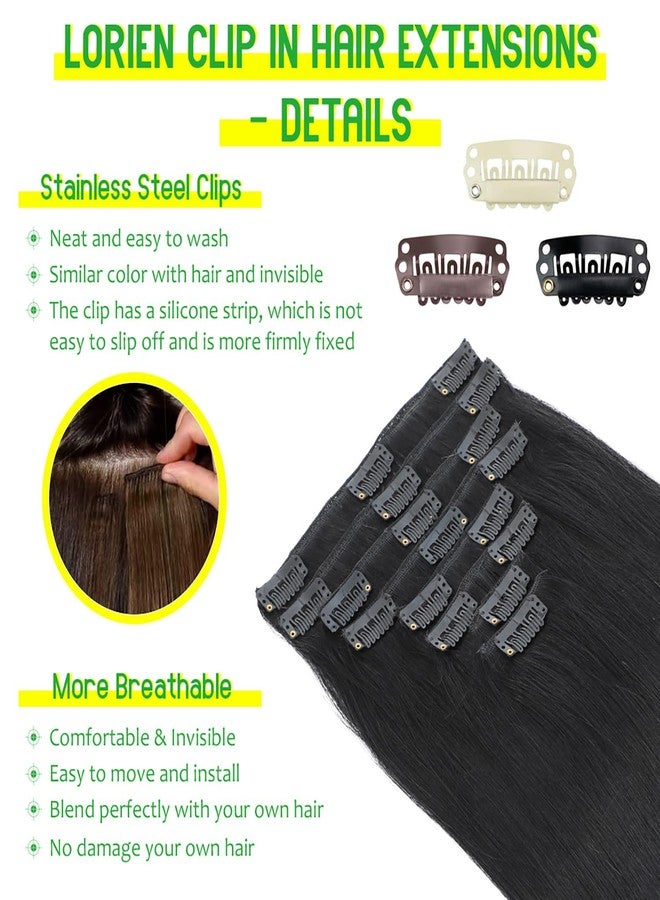 LORIEN Clip in Hair Extensions Real Human Hair, Clip in 100% Brazilian Remy Human Hair Extensions 8pcs Per Set with 18 Clips Double Weft, 22 Inch 110g, 1 Jet Black - Image 4