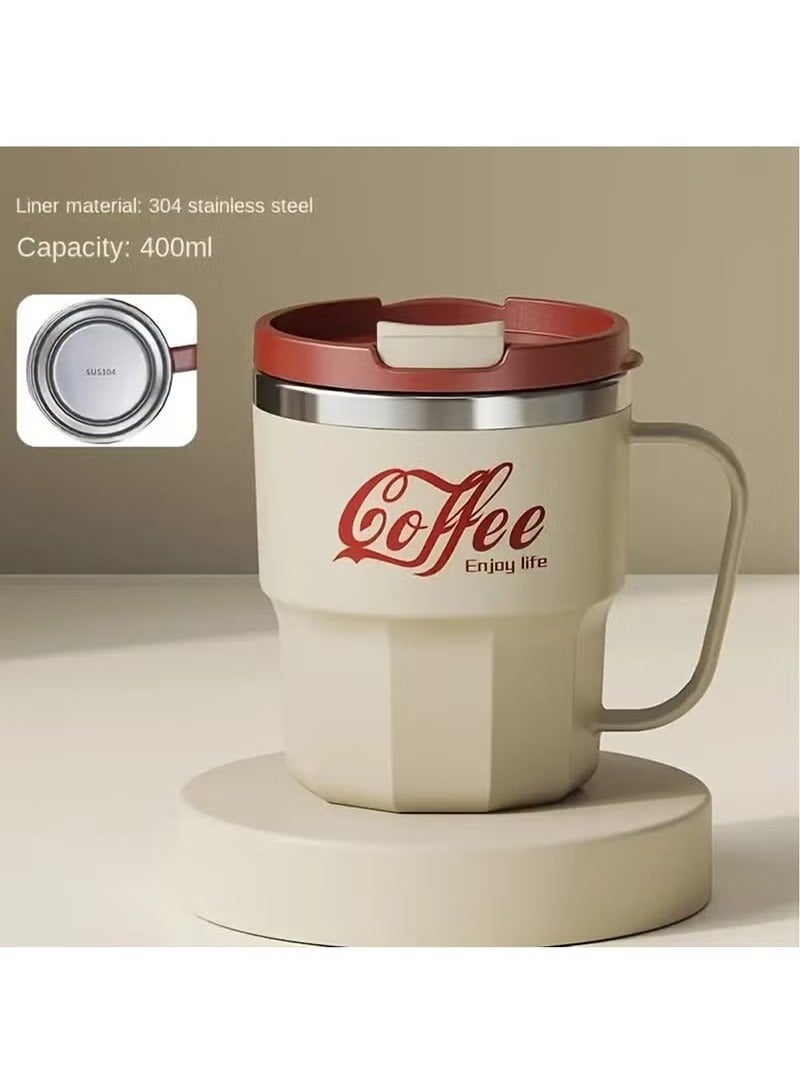 Arabest Coffee Mug, Travel Coffee Mug with Handle, Stainless Steel Insulated Coffee Mug with Lid and Spoon, Coffe Cup, Coffee Tumbler for Water Juice Tea (Creamy White) - Image 1