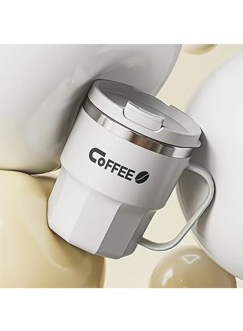 Arabest Coffee Mug, Travel Coffee Mug with Handle, Stainless Steel Insulated Coffee Mug with Lid and Spoon, Coffe Cup, Coffee Tumbler for Water Juice Tea (Creamy White) - Image 3