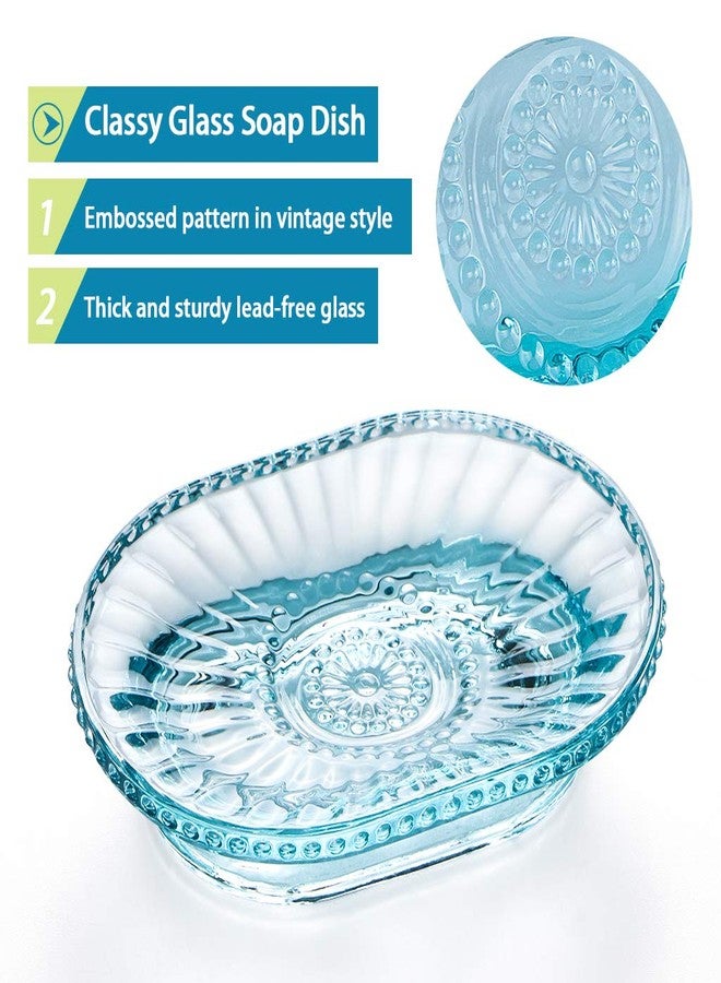 MDLUU Glass Soap Dish, Embossed Bar Soap Holder, Decorative Soap Saver Tray, Vintage Bar Soap Dish for Shower, Bathtub, Bathroom Sink, Kitchen Sink, Pack of 2 (Blue) - Image 4