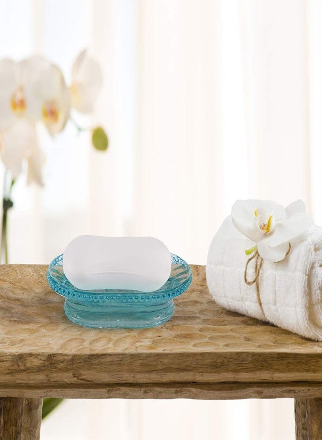 MDLUU Glass Soap Dish, Embossed Bar Soap Holder, Decorative Soap Saver Tray, Vintage Bar Soap Dish for Shower, Bathtub, Bathroom Sink, Kitchen Sink, Pack of 2 (Blue) - Image 5