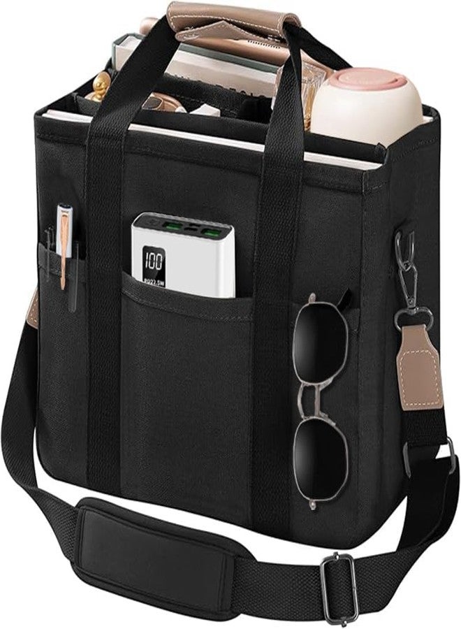 AioTio Women Multi-pocket Canvas Tote Bag Large Capacity Shoulder Crossbody Handbag With Compartments(Black) - Image 1