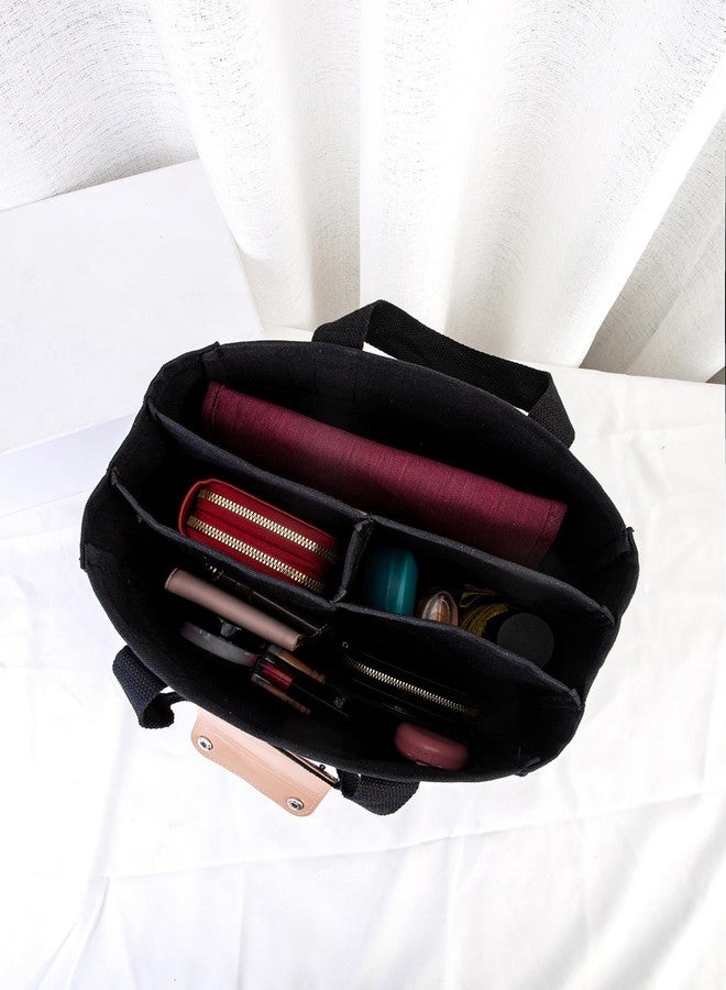 AioTio Women Multi-pocket Canvas Tote Bag Large Capacity Shoulder Crossbody Handbag With Compartments(Black) - Image 2